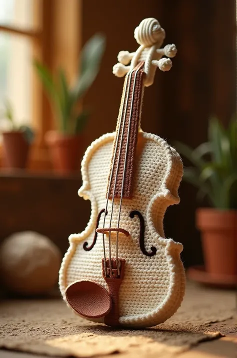 Crochet violin marked with the name Momo