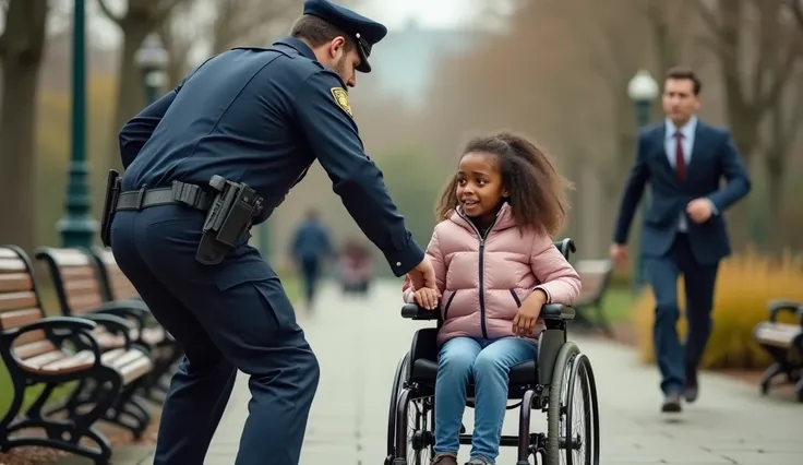 limelight:
 police officer :  A police officer wearing a dark blue uniform aggressively hit a young woman sitting in a wheelchair with his hand.  His expression was one of anger and confrontation ,  and he seemed to be shouting or scolding .  His posture a...