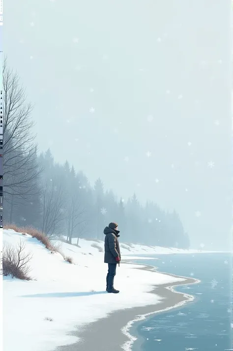 Illustration of a beach with snow falling