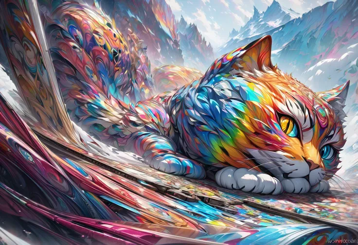 painting of a cat with a colorful face and eyes,  airbrush painting by Zahari Zograf,  trending on artstation ,  Furry Art , Beautiful art uhd 4k, highly detailed digital art in 4K, cat.   digital painting ,  4K Detailed Digital Art,   digital painting  hi...