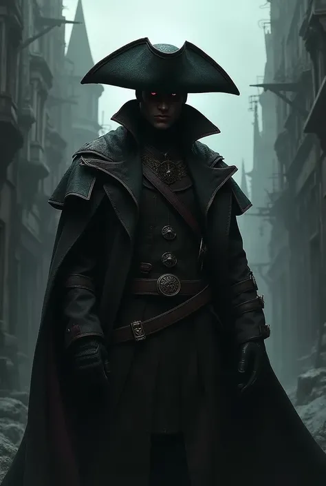 Bloodborne hunter with the hat covering his face 