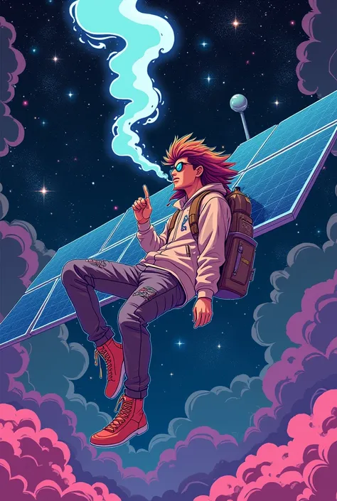 

Prompt: "An anime-style illustration of a relaxed, cool weed smoker falling from the galaxy. The character is floating in space, surrounded by stars and nebulas, with vibrant colors illuminating the scene. They are smoking a joint, exhaling a cloud of sm...