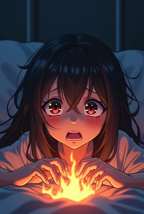 anime,  waking up from a dream ,  opening wet eyelids , Crazy ,  cursing helplessness ,  like being burned, Despair is also food ,  burning with longing ,  continuing to burn ,  1 girl, 