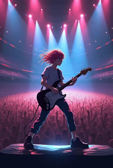  In the anime boy playing the guitar. In concert of a thousand people .Improve it