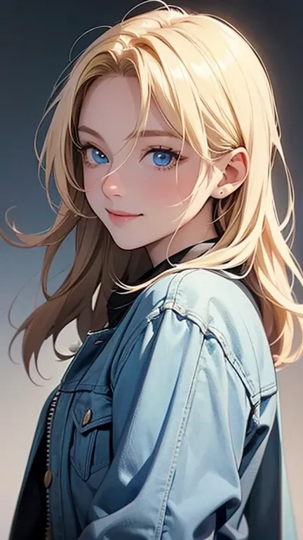 Christian AOT,  1 girl, Alone, christa renz, smile,  hair between eyes,  blue eyes, Blonde,  jacket,  medium hair,