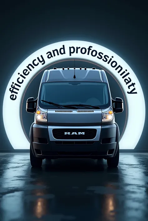 A banner circle with a Ram Promaster inside and a sign that says efficiency and professionalism 