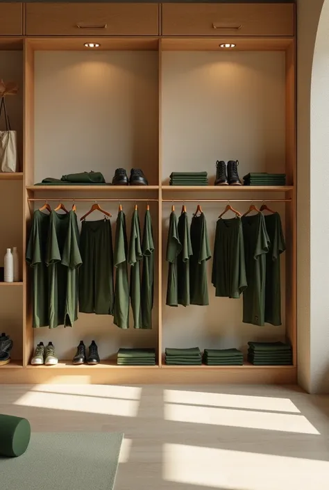 Create a fitness clothing store in olive green and black