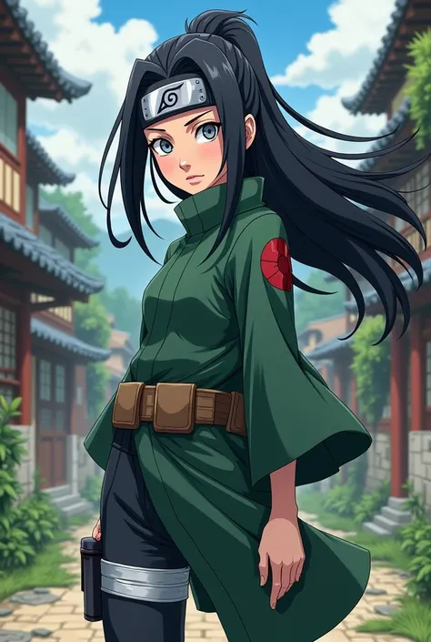 girl,  black hair , grey eyes , Konohas , naruto style 