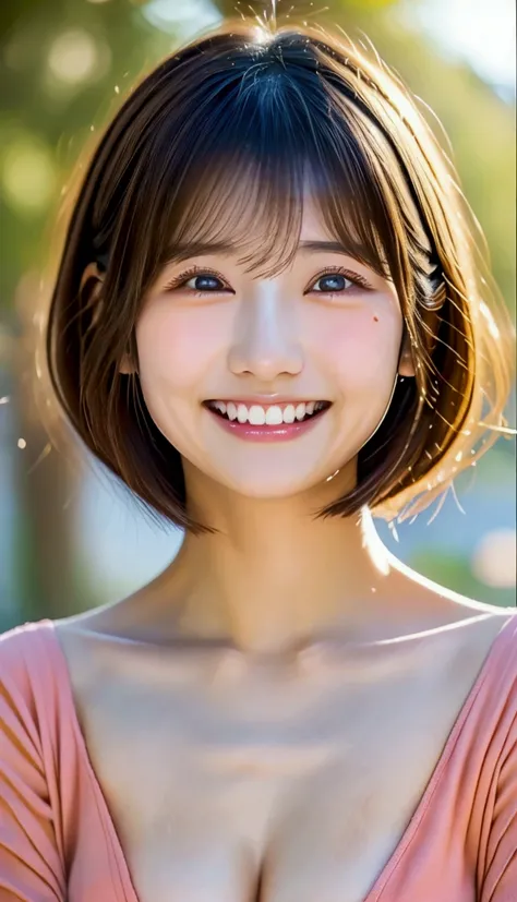   Japanese Women、summer、   face and chest close-up to show skin  、 realistic pictures、   real skin 、 Max image  、 Japanese woman with a point of view 、Oval silhouette、  big eyes、  almond eye、Droopy eyes、Intelligent face、(  thin lips)、 double eyelids 、23 ye...