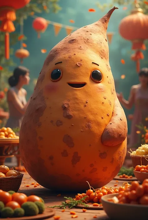 Larger, less animated, more realistic party sweet potato

