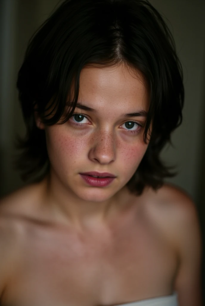 cs woman, close up photo, topless, sensual, short hair