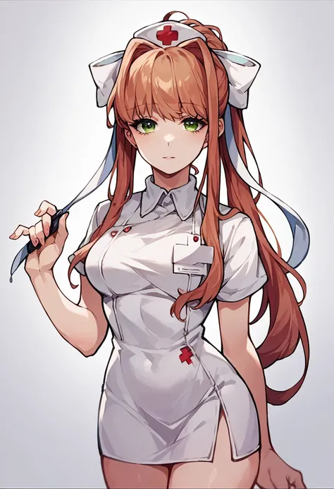 score_9, score_8_up, score_7_up, score_6_up, score_5_up, score_4_up, (source_anime), 1girl, solo, monika, nurse outfit