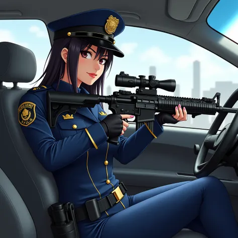  big breasted female anime gun , Kalasin Provincial Police, driving police ,Holding HK416 