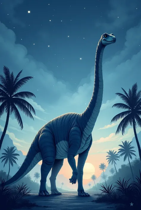 Mamenchisaurus, Art, watercolor, cool tones, ((Victor)), ((Mobile wallpaper)), night background