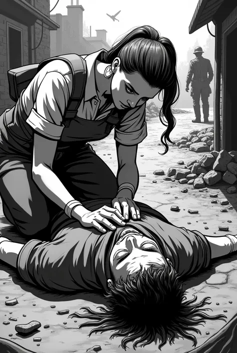 Comic from In the Middle of the War, a nurse healing a wounded man on the enemy side 