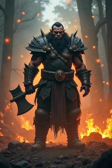 A triptych of three characters framed in glowing runes and smoke:
A proud orc warrior clad in battered armor, holding a massive axe, standing in a field of smoldering ash.
Two rangers transformed into divine beings mid-hunt, their forms glowing faintly wit...