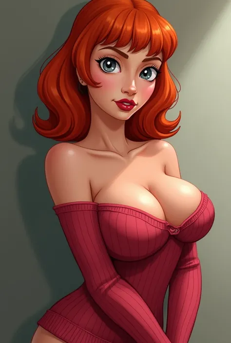 ((best quality)), ((masterpiece)), (detailed), 1girl, off-shoulder sweater, lois griffin showing tits and nipples