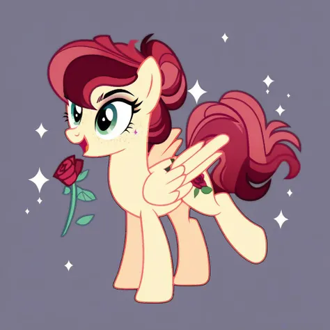 score_9, score_8_up, score_7_up, score_6_up, score_5_up, score_4_up, show accurate, full body, simple background, feral pony, female pony, adorable appearance, original character, pegasus Rose Sparkles