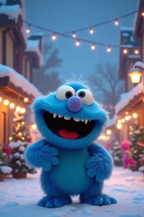 Blue monster from Christmas sesame square 