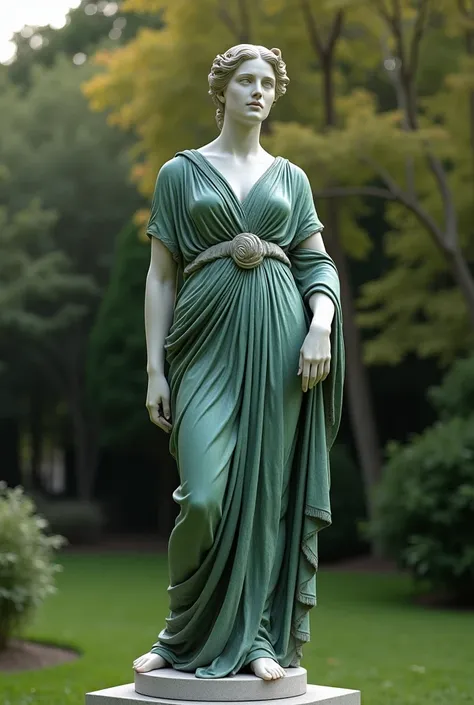 Greek woman statue in green elegant dress with head