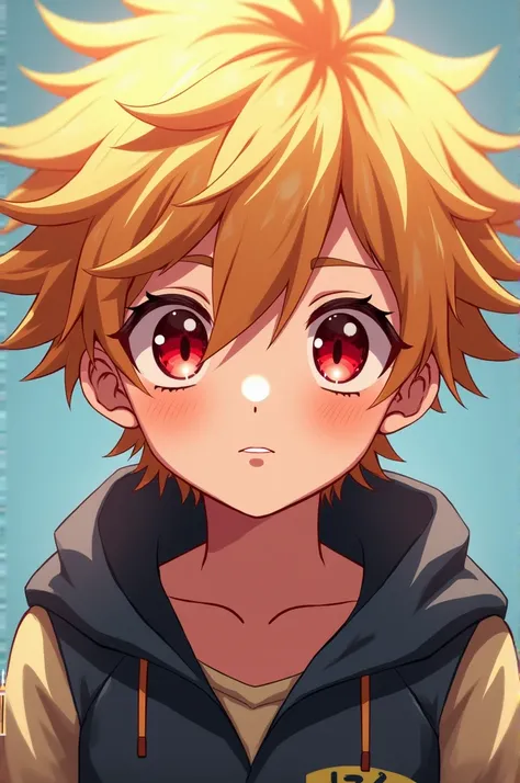 Anime; ; boy; blonde short hair; red eyes 