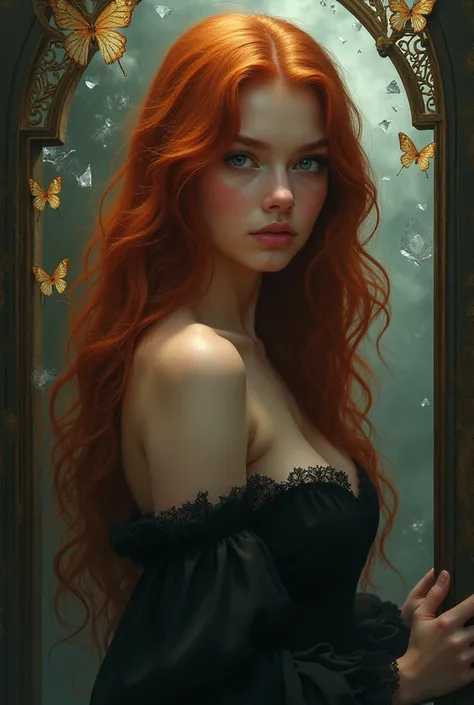 (solo, full body photo:1.3), (action packed:1.3), (haze, fog, mist:1.3), chiaroscuro, best quality, photorealistic, 1woman, (cute), (24yo:1.2), redhead, long ginger hair highly detailed, 1700S, digital photography, art by artgerm and ruan jia and greg rutk...