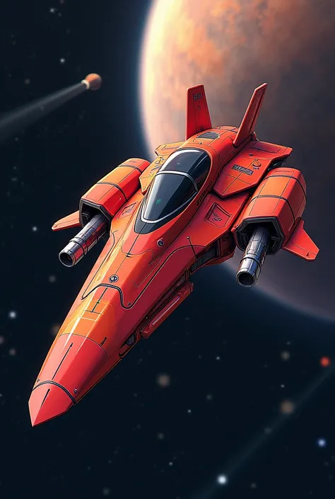 Anime: alien spaceship with red/orange ninja turtle aesthetic 