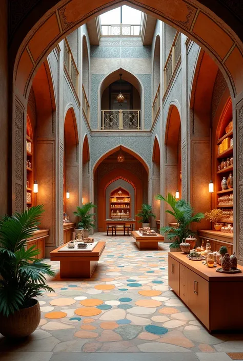 a store with iranian architecture and inspired by iranian bazzar but modern in a mall