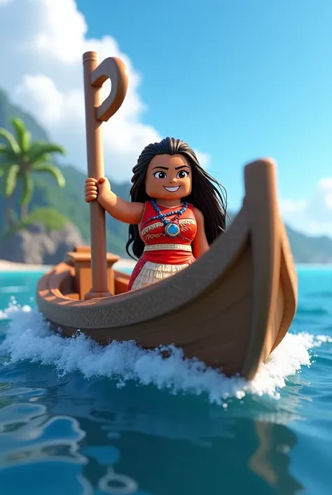  Create an image of Moana 2 in Roblox, Her on the sea and on the boat , Leave it looking like Roblox 