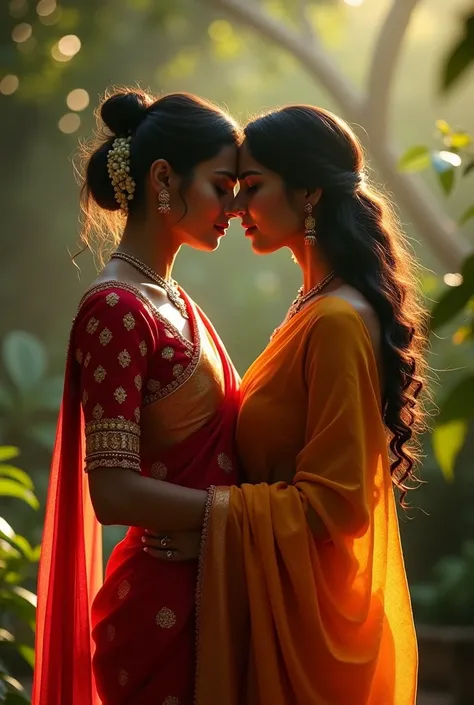 Two married indian women honeymonn in saree both women body pressed