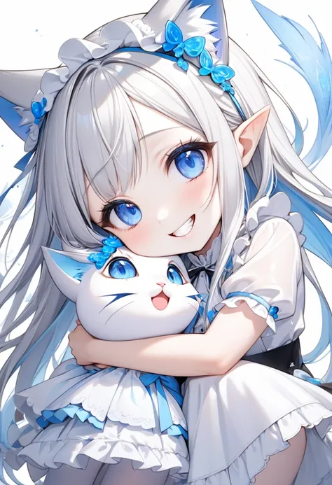 (beautiful and delicate), (Chibi Character illustration), break, (full body, focus face), (in a cute maid clothes, mini skirt, ((beautiful white skin)), (elf ear:1.2), (two elf girls are twins) age 67, (a beautiful straight hair, and a beautiful straight h...