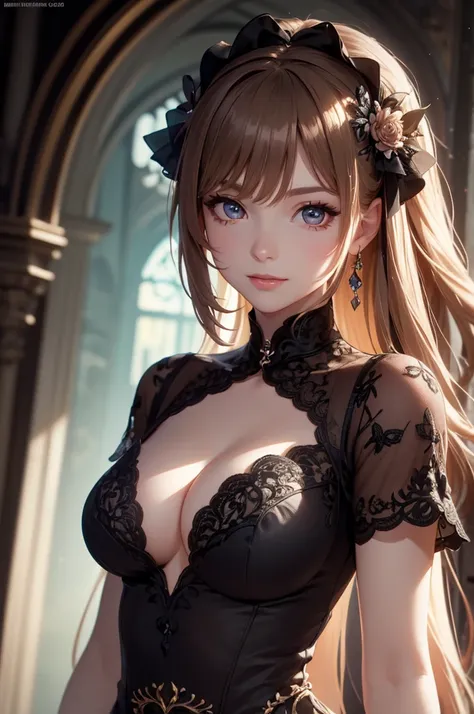 ((best quality)), (( Masterpiece)), (detailed), (4k), (8K), 1girl, Beautiful anime girl, (adolescent),  beautiful face ,  shiny skin and face , make-up, smile,  big, aesthetic eyes ,  bright eyes ,  intimidating look, aesthetic hands,  detailed hair , dark...