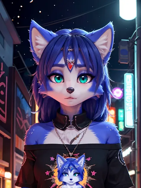 ((krystal)), Star Fox-Krystal, lovable, green eyes, ((( Long blue hair 1 .3))), Decollete, anthro, Fuzzy,  detailed Fluffys fell,  detailed face , (Fluffy),  1 girl, ,woman, Goth, green eyes, undercut, ultra-realistic 8k cg ,  masterpiece, (( ultra-detaile...