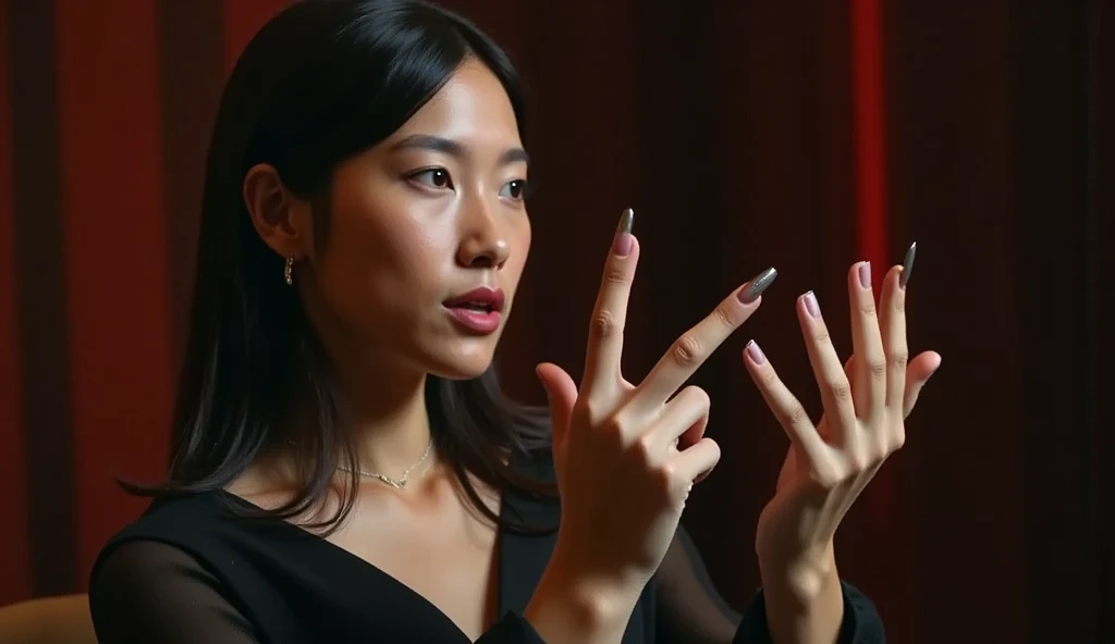 a magician performing finger palm, detailed face, beautiful detailed eyes, beautiful detailed lips, extremely detailed hands and fingers, elegant dress, mystical aura, dramatic lighting, cinematic composition, masterpiece, 8k, hyper realistic, cinematic, d...