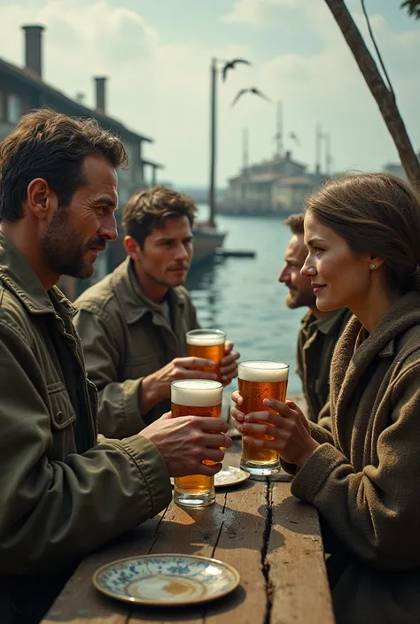 Men Women War Fishing Drinking Beer 