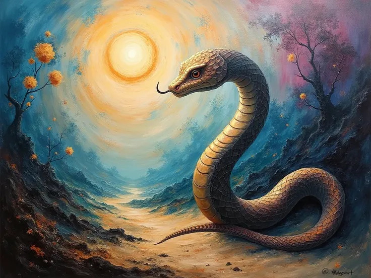 Spiritual Growth, Serpent snake, Abstract Expressionism, 