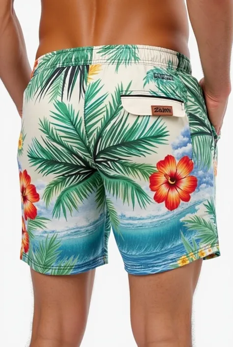  Tropical Print Shorts
Print Theme: Tropical motifs like palm leaves, hibiscus flowers, or ocean waves.
Colors: Pastel base tones (mint, lilac) with vibrant tropical overlays.
Highlight: Woven Zalmi tag at the waistband or hem.
