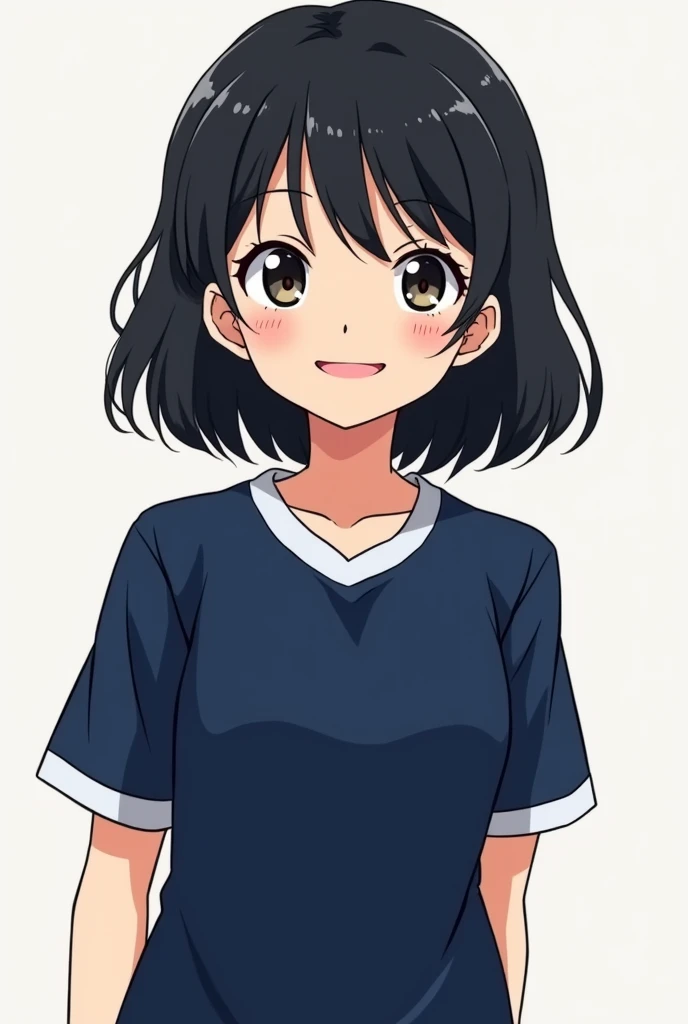 (Image for YouTube channel profile ) Make a black-haired character with bangs wearing the blue jersey soccer player with a smile ( make the dark blue jersey with no print )  anime animation style one piece  (Just animation style )