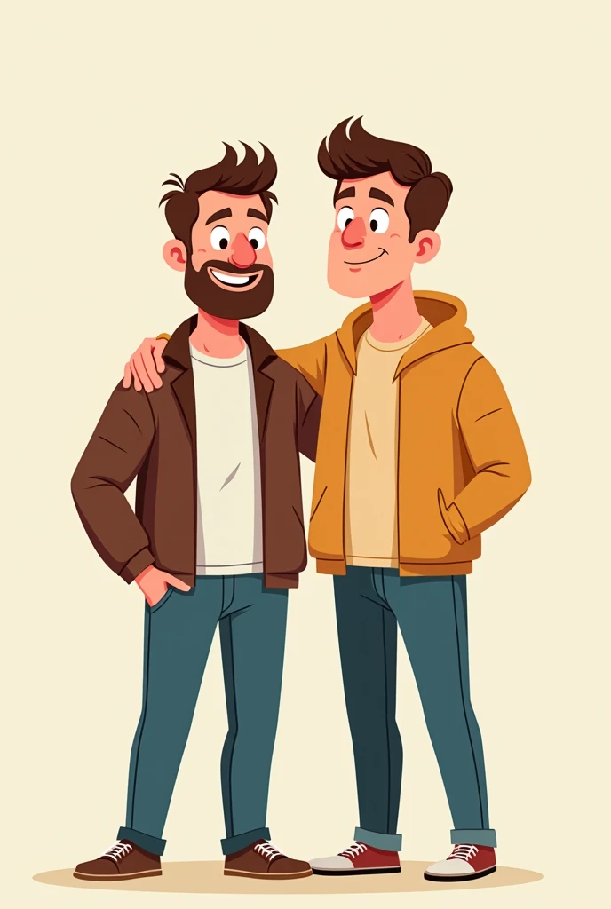 cartoon two men friends standing front view