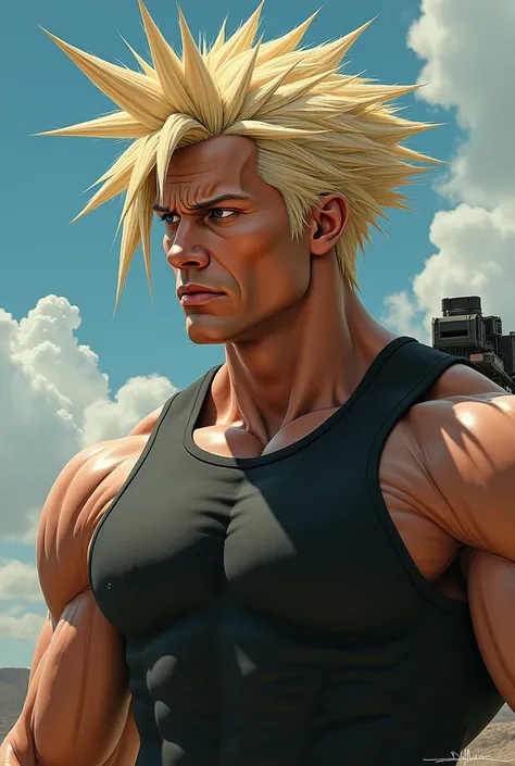 Dwayne Johnson  con pelo de cloud de final fantasy 7
