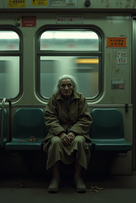 old woman sitting in the last subway car