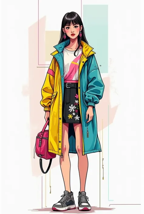  Create several full-length sketches of girls,  design inspired by the “City Art Gallery” theme and contemporary art .  Clothing should be stylish and modern ,  with an emphasis on abstract elements ,  accessories such as asymmetric lines , graphic prints ...