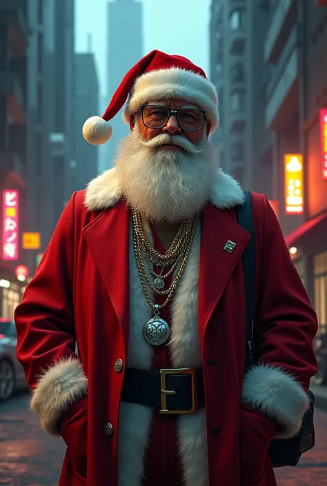 Santa Claus urban style with glasses and necklaces