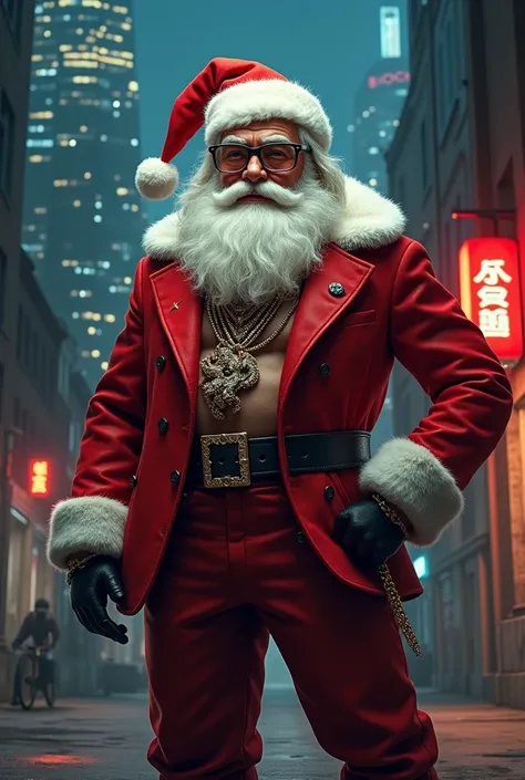 Santa Claus urban style with glasses and necklaces