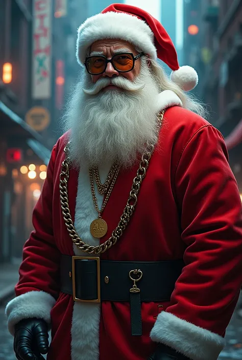 Santa Claus urban style with glasses and necklaces