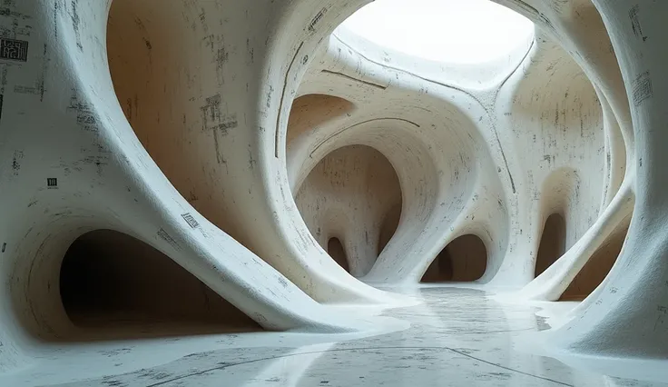 (blend (Lee Bontecou) x (H.R. Giger) x (Zaha Hadid) x (Cristina Samsa) styles, sculptures,set design,architecture,curves around bulging parts,organic shapes, metamaterials, biomimetic materials, bright tones,high contrast,dramatic lighting,surreal, utopian...