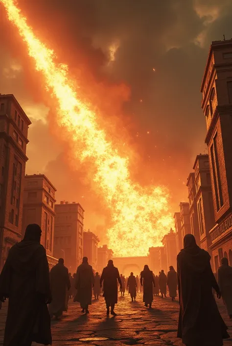 fire falling from sky on a biblical city