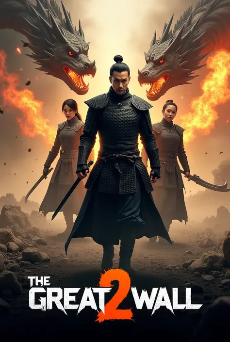 Create a poster for the movie "The Great Wall 2"
The poster has a main color tone of gray, orange and yellow, creating a strong, dramatic and action-packed feeling. The poster layout focuses on the three main characters in the center, along with the appear...