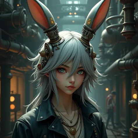 bunny ears gray hair steampunk solo young man long hair