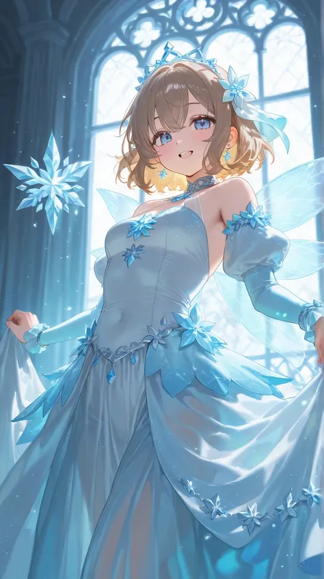 Ice Palace: A snowy night、幻想的に光るIce Palaceが現れます。Inside the palace、A clock made of ice sparkles、 Please capture the snow fairies dancing gracefully。